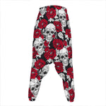 Red Peony Skull Pattern Print Hammer Pants