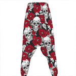 Red Peony Skull Pattern Print Hammer Pants