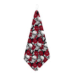 Red Peony Skull Pattern Print Hand Towel