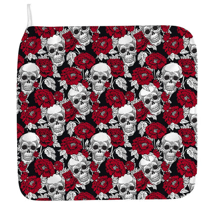 Red Peony Skull Pattern Print Hand Towel