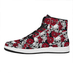 Red Peony Skull Pattern Print High Top Leather Sneakers