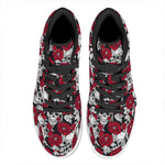 Red Peony Skull Pattern Print High Top Leather Sneakers