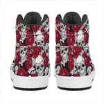 Red Peony Skull Pattern Print High Top Leather Sneakers