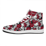 Red Peony Skull Pattern Print High Top Leather Sneakers