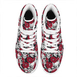 Red Peony Skull Pattern Print High Top Leather Sneakers