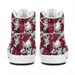 Red Peony Skull Pattern Print High Top Leather Sneakers