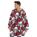 Red Peony Skull Pattern Print Hoodie Blanket