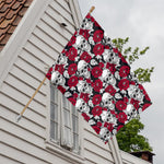 Red Peony Skull Pattern Print House Flag