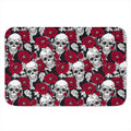 Red Peony Skull Pattern Print Indoor Door Mat