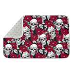 Red Peony Skull Pattern Print Indoor Door Mat