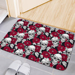 Red Peony Skull Pattern Print Indoor Door Mat