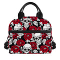 Red Peony Skull Pattern Print Insulated Lunch Bag
