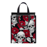 Red Peony Skull Pattern Print Insulated Lunch Tote