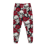 Red Peony Skull Pattern Print Jogger Pants