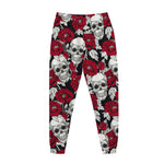 Red Peony Skull Pattern Print Jogger Pants