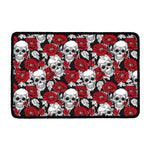 Red Peony Skull Pattern Print Kitchen Mat
