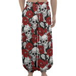 Red Peony Skull Pattern Print Lantern Pants