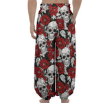 Red Peony Skull Pattern Print Lantern Pants