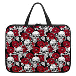 Red Peony Skull Pattern Print Laptop Sleeve With Handle