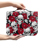 Red Peony Skull Pattern Print Leather Bible Cover
