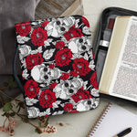 Red Peony Skull Pattern Print Leather Bible Cover