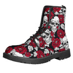 Red Peony Skull Pattern Print Backpack