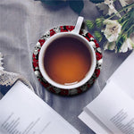 Red Peony Skull Pattern Print Leather Coaster Set