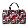 Red Peony Skull Pattern Print Leather Duffel Bag