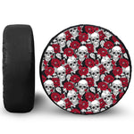 Red Peony Skull Pattern Print Leather Spare Tire Cover