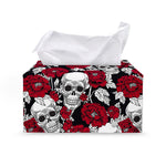 Red Peony Skull Pattern Print Leather Tissue Box Cover