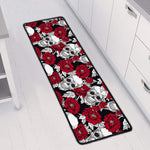 Red Peony Skull Pattern Print Long Kitchen Mat