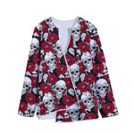 Red Peony Skull Pattern Print Long Sleeve Short Coat