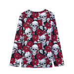 Red Peony Skull Pattern Print Long Sleeve Short Coat