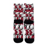 Red Peony Skull Pattern Print Long Socks
