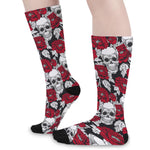 Red Peony Skull Pattern Print Long Socks