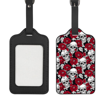 Red Peony Skull Pattern Print Luggage Tag