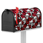 Red Peony Skull Pattern Print Mailbox Cover