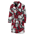 Red Peony Skull Pattern Print Men's Bathrobe