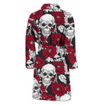 Red Peony Skull Pattern Print Men's Bathrobe