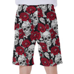 Red Peony Skull Pattern Print Men's Beach Shorts