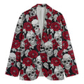 Red Peony Skull Pattern Print Men's Blazer