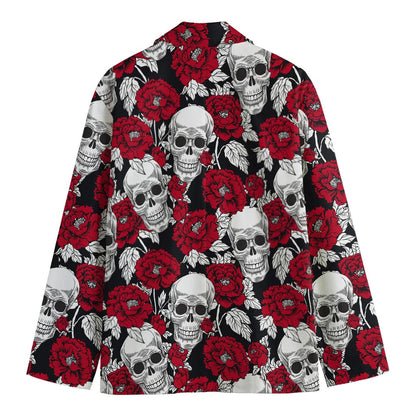 Red Peony Skull Pattern Print Men's Blazer