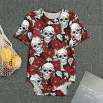 Red Peony Skull Pattern Print Men's Bodysuit