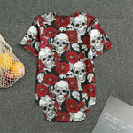 Red Peony Skull Pattern Print Men's Bodysuit