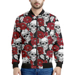 Red Peony Skull Pattern Print Men's Bomber Jacket