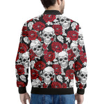 Red Peony Skull Pattern Print Men's Bomber Jacket