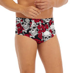 Red Peony Skull Pattern Print Men's Briefs