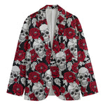Red Peony Skull Pattern Print Men's Cotton Blazer