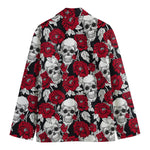 Red Peony Skull Pattern Print Men's Cotton Blazer