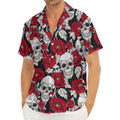 Red Peony Skull Pattern Print Men's Deep V-Neck Shirt